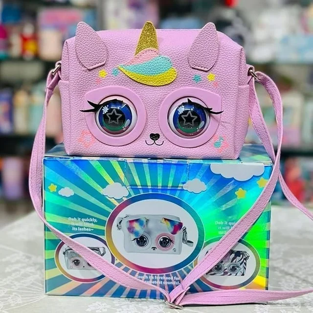 Little Winking Elf Interactive Pet Purse – Animated Eyes & Sounds Crossbody Handbag for Girls - Pink