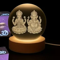 Bizboost Lakshmi Ganesh Crystal Ball Lamp with Wooden Base