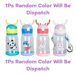 Cute Deer Horn Water Bottle 600ml – Leakproof BPA-Free Bottle with Straw (Random Design)