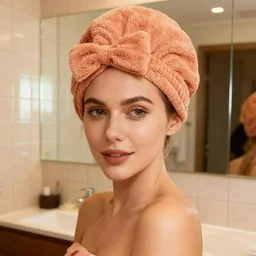 Microfiber Hair Drying Towel Head Wrap with Bow-Knot – Hair Turban for Wet & Curly Hair (Random Colour)