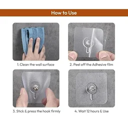 Heavy Duty Adhesive Screw Hooks for Wall – Nail-Free Stainless Steel Hanging Hooks for Kitchen