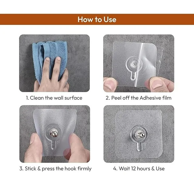 Heavy Duty Adhesive Screw Hooks for Wall – Nail-Free Stainless Steel Hanging Hooks for Kitchen
