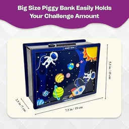 Money Saving Box for Adults 100000 Target, Wooden Smart Piggy Bank with Savings Tracker, Coin & Cash Bank for Kids & Adults (Blue/Black – Random Color)