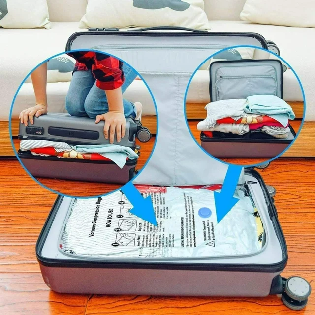 Vacuum Storage Bags for Clothes with Hand Pump – 5-Pack Space Saver Bags for Travel & Home