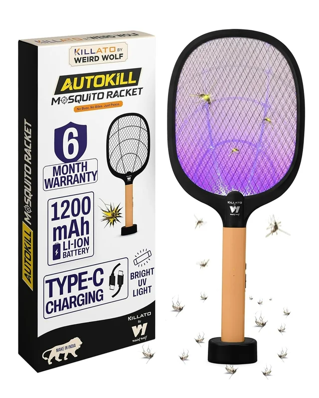 Rechargeable Mosquito Killer Racket Bat with UV Light & Stand