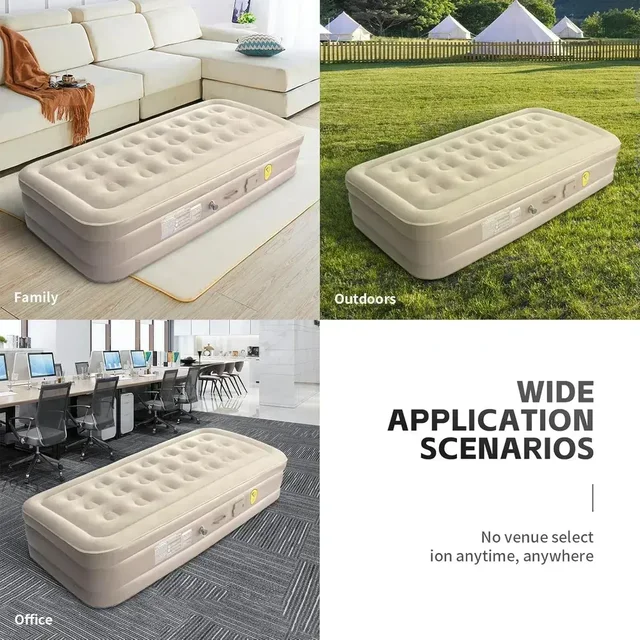 Inflatable Air Mattress with - Waterproof Single & Portable Blow Up Bed Built-in Pump - Quick Inflation PVC Airbed
- Single bed
