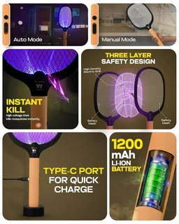 Rechargeable Mosquito Killer Racket Bat with UV Light & Stand