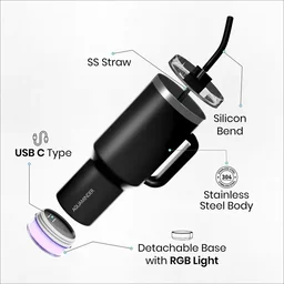 Nile+ Smart Reminder Led Vacuum Tumbler | 1200ML - Black