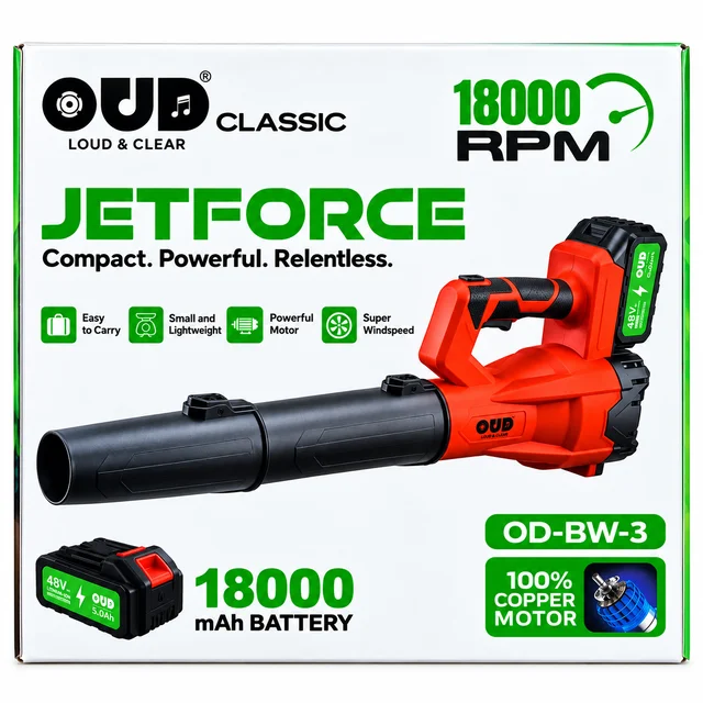 JETFORCE Powerful Blower – 18,000 RPM High-Speed Motor, 18,000mAh Battery, Powerful Copper Motor, Compact & Portable Air Blower