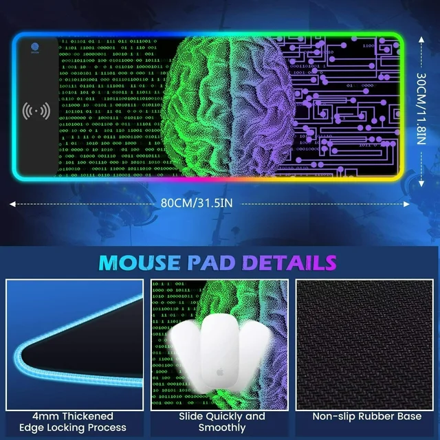 Wireless Charging Mouse Pad Desktop Neon Gamer Accessories