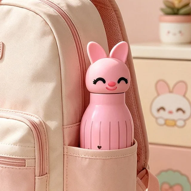 Cute Animal Head Water Bottle for Kids Stainless Steel Vacuum Thermos Bottle Fancy Children Drink Bottle - violet
