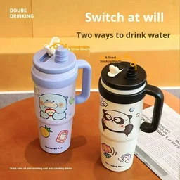 1000ml Stainless Steel Portable Vacuum Cup Modern Design Style with Classic Handle Car Cold-Keeping Ice-Bullying Water Bottle - Black