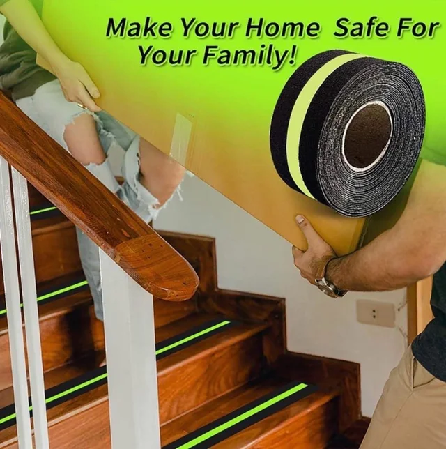 5Meter Anti Slip Tape with Glow in Dark Stripe for Stairs Waterproof Non Slip Strips for Stair Treads Black & Green Non-Slip Traction Tapes