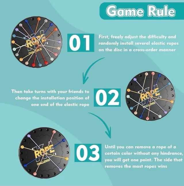 Rope Challenge Puzzle Game for Kids Adults Brain Teaser Logic Toy Colorful String Matching Board Family Fun Mind Training Strategy Untying Twisted Knots
