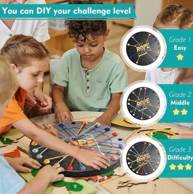 Rope Challenge Puzzle Game for Kids Adults Brain Teaser Logic Toy Colorful String Matching Board Family Fun Mind Training Strategy Untying Twisted Knots