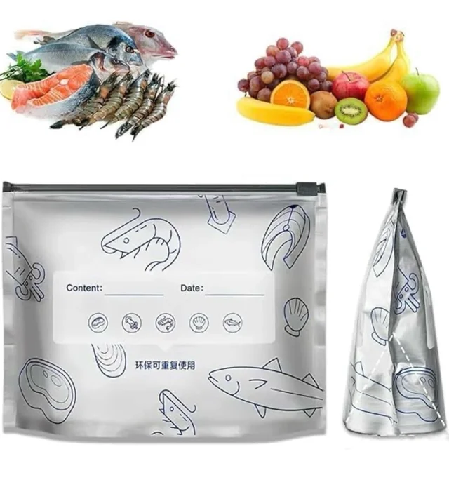 Reusable Aluminum Food Storage Bag, Stand Up Foil Sealable Bags with Zip Lock,Food Storage Preservation Bags, Leakproof Aluminium Foil Fresh keeping Bag for Vegetable Fruit Meat