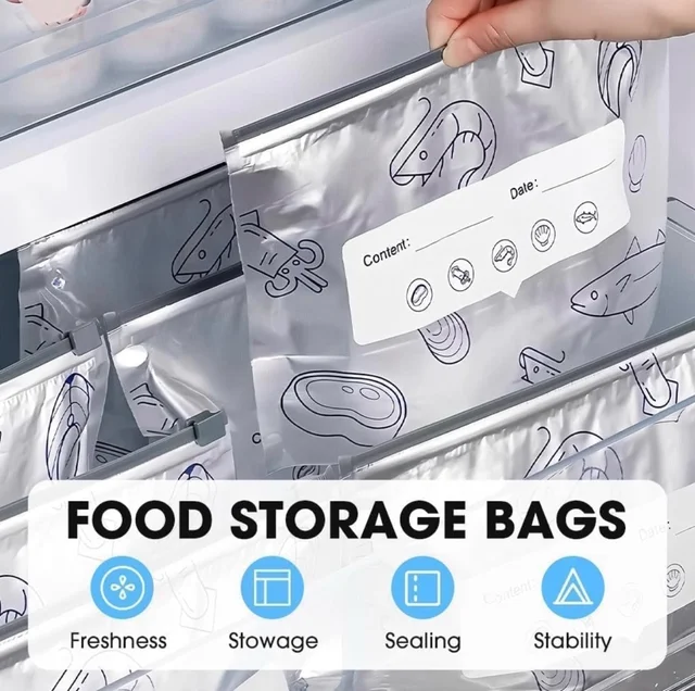 Reusable Aluminum Food Storage Bag, Stand Up Foil Sealable Bags with Zip Lock,Food Storage Preservation Bags, Leakproof Aluminium Foil Fresh keeping Bag for Vegetable Fruit Meat - 10