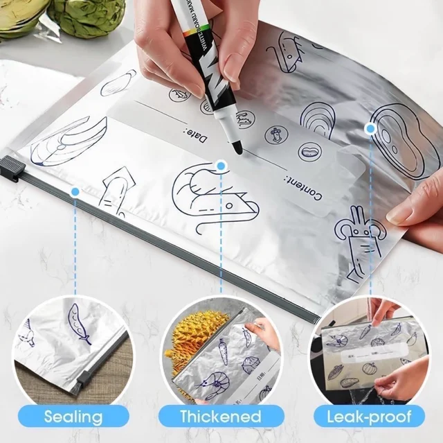 Reusable Aluminum Food Storage Bag, Stand Up Foil Sealable Bags with Zip Lock,Food Storage Preservation Bags, Leakproof Aluminium Foil Fresh keeping Bag for Vegetable Fruit Meat - 10