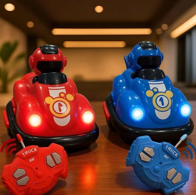 Pack of 2 Remote Control Bumper Car Set with Ejectable Robot Light Rechargable Battery Dual Player Racing RC Drift Battle Cars 360° Rotation Interactive Toy for 4+ Kids Children Boys Girls