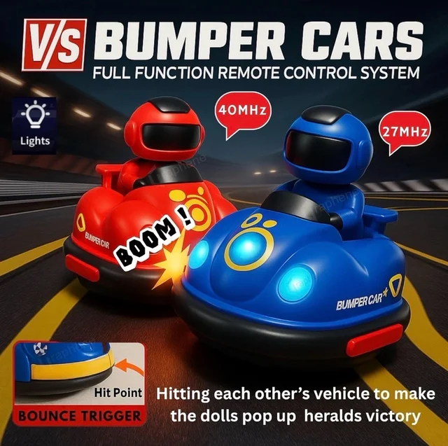 Pack of 2 Remote Control Bumper Car Set with Ejectable Robot Light Rechargable Battery Dual Player Racing RC Drift Battle Cars 360° Rotation Interactive Toy for 4+ Kids Children Boys Girls