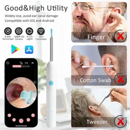 Earocam Earwax Removal Tool Kit with HD Camera WiFi Connection & 6 LED Lights Endoscope Tool Ear Cleaner Set of 8, Otoscope with Light for iOS & Android Kids Children Adults Gift Gadget (6 Months Warranty)
