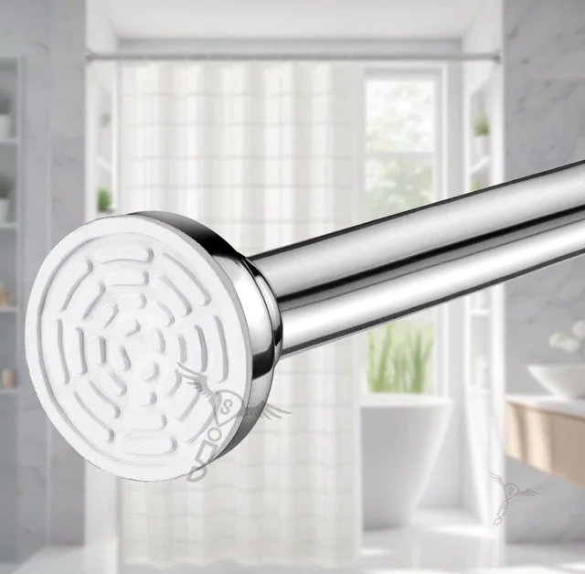 Adjustable Extendable Shower Curtain Stainless Steel Tension Rod Non-Drilling Anti-Skid Spring Pull Rod -Silver (Curtain Rods No Drilling for Wall 