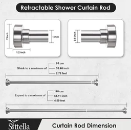 Adjustable Extendable Shower Curtain Stainless Steel Tension Rod Non-Drilling Anti-Skid Spring Pull Rod -Silver (Curtain Rods No Drilling for Wall - 105 to 185cm