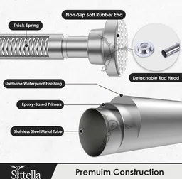 Adjustable Extendable Shower Curtain Stainless Steel Tension Rod Non-Drilling Anti-Skid Spring Pull Rod -Silver (Curtain Rods No Drilling for Wall - 105 to 185cm