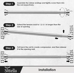 Adjustable Extendable Shower Curtain Stainless Steel Tension Rod Non-Drilling Anti-Skid Spring Pull Rod -Silver (Curtain Rods No Drilling for Wall - 105 to 185cm
