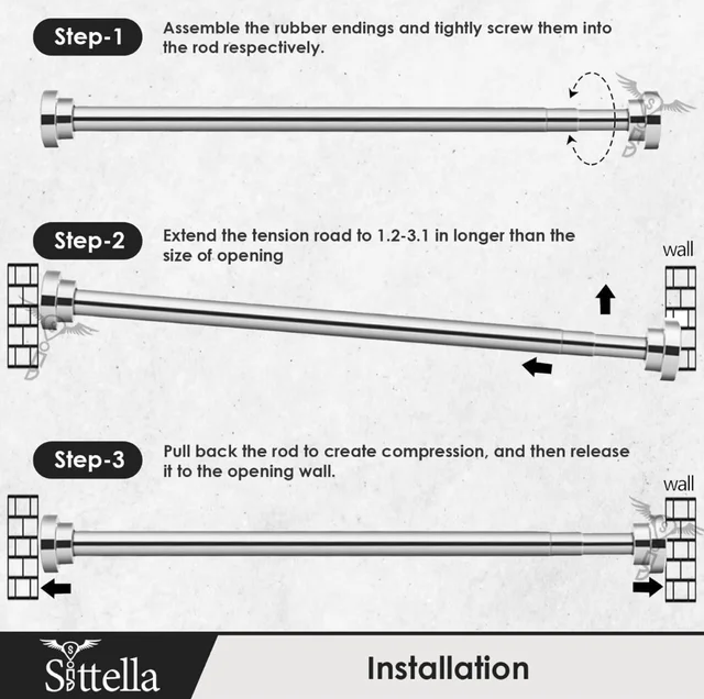 Adjustable Extendable Shower Curtain Stainless Steel Tension Rod Non-Drilling Anti-Skid Spring Pull Rod -Silver (Curtain Rods No Drilling for Wall - 105 to 185cm