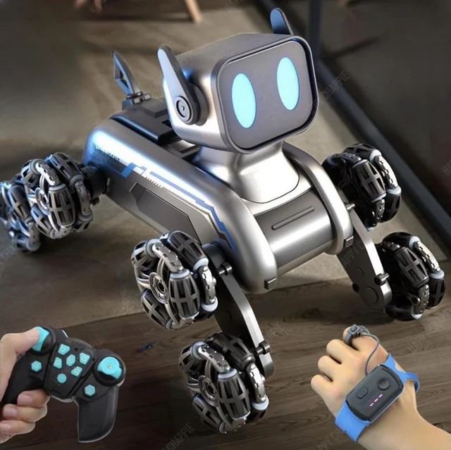 Smart RC Robot Dog Car 8WD – 2.4GHz Remote & Gesture Sensor Control, 360° Stunt Car with LED Lights & Music, Rechargeable Robot Toy for Kids (Boys & Girls, 6+ Years)