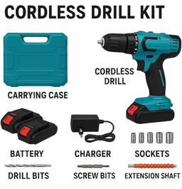 Cordless Drill Machine 48v with Dual Speed & 24 Pc Accessories | 10 mm Chuck | Rechargeable Electric Screwdriver & Power Tool for Home, Office & DIY Use (Brushes Not Included) (6 Months Warranty On Motor)