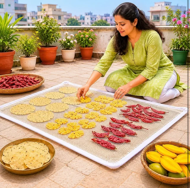 Papad Drying Cloth with Net Zip | Cotton Food Drying Cloth for Sun Drying | Reusable Mesh Drying Mat for Papad, Vadagam, Millets, Grains, & Dry Fruits | Protects from Birds, Dust & Insects