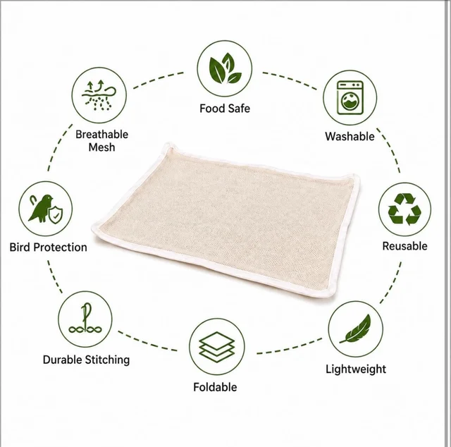 Papad Drying Cloth with Net Zip | Cotton Food Drying Cloth for Sun Drying | Reusable Mesh Drying Mat for Papad, Vadagam, Millets, Grains, & Dry Fruits | Protects from Birds, Dust & Insects