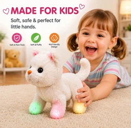 Interactive Walking Talking Cat Toy with LED Lights Battery Operated Plush Kitten Musical Moving Soft Toy Voice Sound Cute Pet Animal Gift for Kids Boys Girls Toddlers - Pack of 2