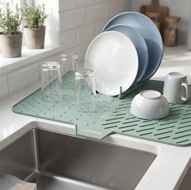 Premium Silicone Large Dish Drying Mat for Kitchen, 58*43cm, Extra Thick, Food Grade, Multipurpose Utensil Drying Mat with Built-in Drain Lip, Anti-Slip and Heat Resistant Countertop Protector