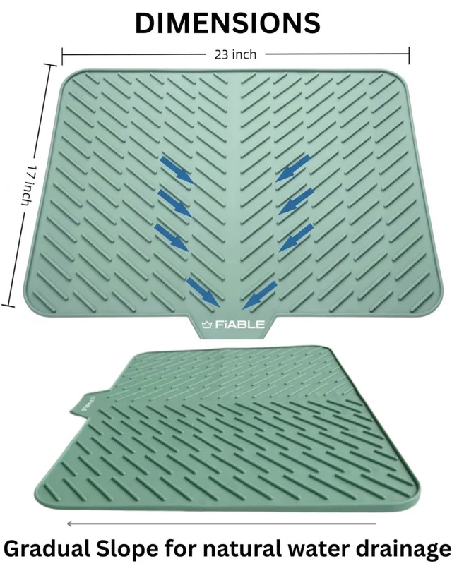 Premium Silicone Large Dish Drying Mat for Kitchen, 58*43cm, Extra Thick, Food Grade, Multipurpose Utensil Drying Mat with Built-in Drain Lip, Anti-Slip and Heat Resistant Countertop Protector