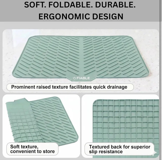 Premium Silicone Large Dish Drying Mat for Kitchen, 58*43cm, Extra Thick, Food Grade, Multipurpose Utensil Drying Mat with Built-in Drain Lip, Anti-Slip and Heat Resistant Countertop Protector