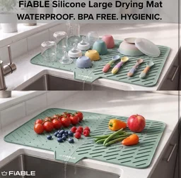 Premium Silicone Large Dish Drying Mat for Kitchen, 58*43cm, Extra Thick, Food Grade, Multipurpose Utensil Drying Mat with Built-in Drain Lip, Anti-Slip and Heat Resistant Countertop Protector