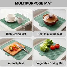 Premium Silicone Large Dish Drying Mat for Kitchen, 58*43cm, Extra Thick, Food Grade, Multipurpose Utensil Drying Mat with Built-in Drain Lip, Anti-Slip and Heat Resistant Countertop Protector