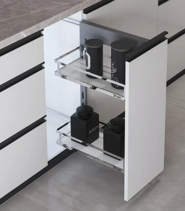 WOODEN BOTTLE PULLOUT 2 TIER (CHROME) - 200MM, CHROME, AJ17280