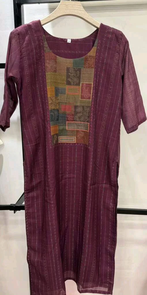 Plum/Wine Patchwork Print Kurta Set with Mustard Floral Dupatta - XXL