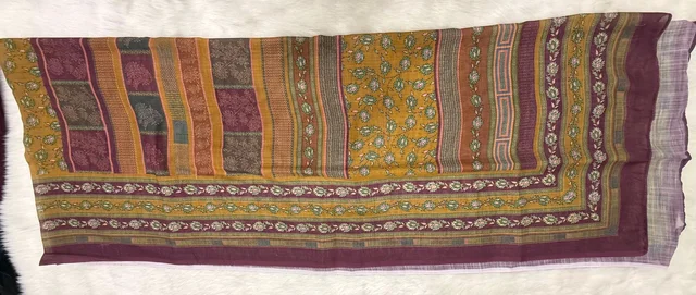 Plum/Wine Patchwork Print Kurta Set with Mustard Floral Dupatta - XXL