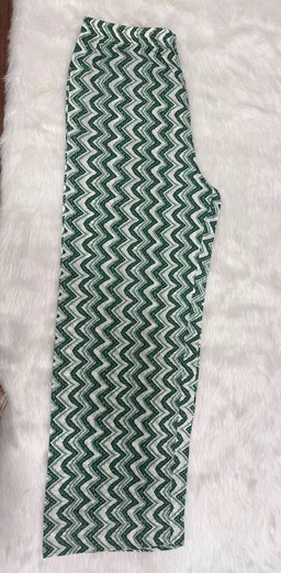 Mint Green & White Printed Kurta Set with Chevron Pants - M