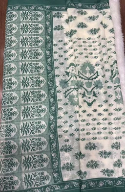 Mint Green & White Printed Kurta Set with Chevron Pants - M