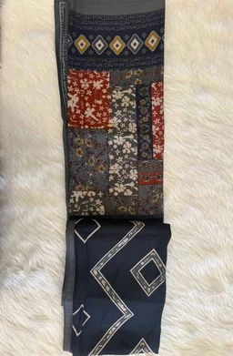 Ajrakh-Inspired Kurta Set with Patterned Border - XXL