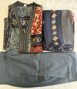 Ajrakh-Inspired Kurta Set with Patterned Border - XXL