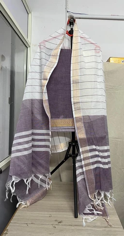 Pure Cotton Three-Piece Set with Printed Dupatta & Woven Zari Border