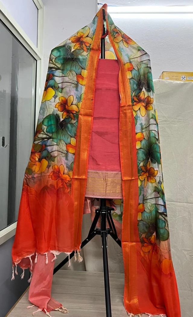 Chanderi Pattu Two-Piece Set with Digital Floral Print Dupatta