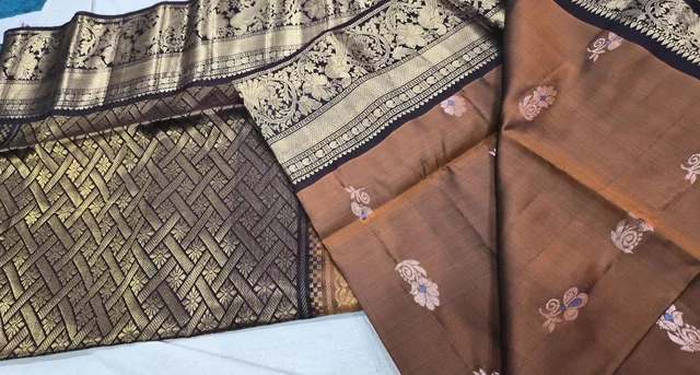Earthy Copper & Deep Wine Kanchi Pattu Saree with Antique Zari Pallu